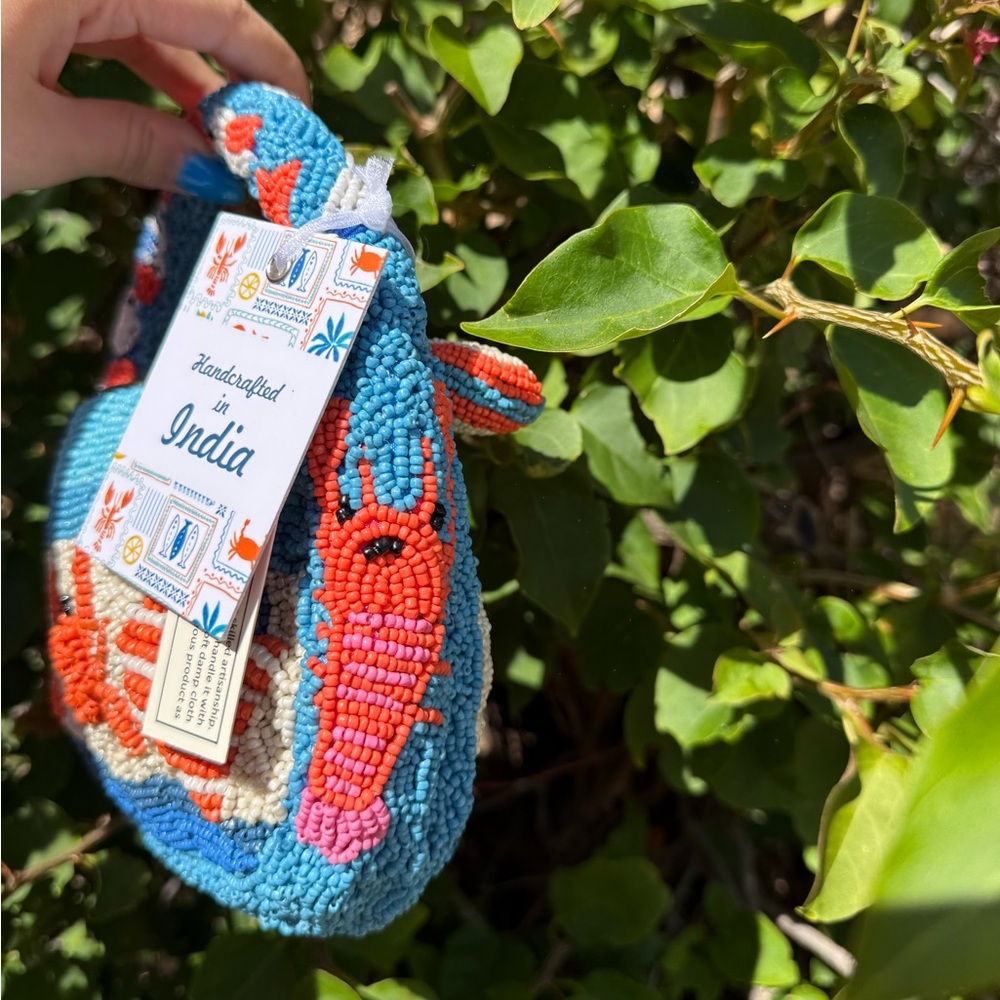 NWT Made in India Crab Seagull Beach Theme Vacation Summer Top Handle Beaded Bag - Picture 2 of 3